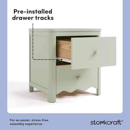 Storkcraft Casablanca 2 Drawer Nightstand, Sage | GREENGUARD Gold Certified, Storage for Kids Bedroom, Premium Wood Nightstand with Iconic Wave Detailing and Rounded Posts - color: Sage, style: Nightstand