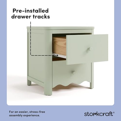 Storkcraft Casablanca 2 Drawer Nightstand, Sage | GREENGUARD Gold Certified, Storage for Kids Bedroom, Premium Wood Nightstand with Iconic Wave Detailing and Rounded Posts - color: Sage, style: Nightstand