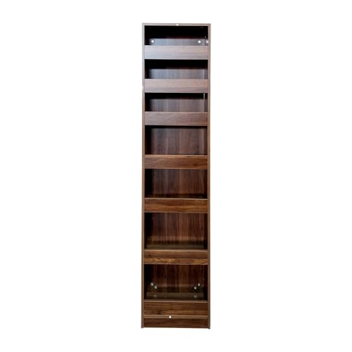 7-Tier Slim Mobile Shelving Cart with Wheels, Rolling Pantry with 7 Baskets, Narrow Pull-Out Utility Cart, Space Saving Storage Organizer Carts for Kitchen Living Room Bathroom Narrow Spaces, Walnut - size: Walnut & 7.87"D x 15.75"W x 70.75"H