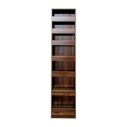 7-Tier Slim Mobile Shelving Cart with Wheels, Rolling Pantry with 7 Baskets, Narrow Pull-Out Utility Cart, Space Saving Storage Organizer Carts for Kitchen Living Room Bathroom Narrow Spaces, Walnut - size: Walnut & 7.87"D x 15.75"W x 70.75"H