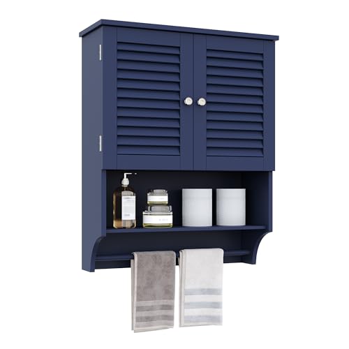 ChooChoo Bathroom Wall Cabinet with Towel Bar and Ample Storage | 23.6"L x 7.9"W x 27.5"H MDF Medicine Cabinet, Over The Toilet Space Saver Storage Cabinet with Adjustable Shelf, Navy Blue - color: Navy Blue, size: 23.6"L x7.9"W x27.5"H