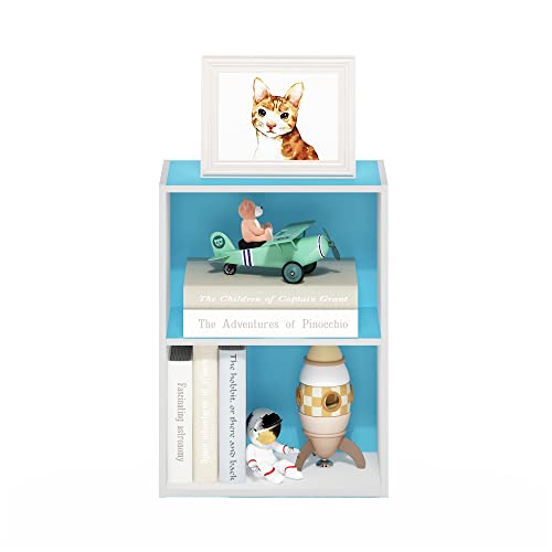 Furinno Luder Bookcase / Book / Storage, 2-Tier, Light Blue/White - color: White/Light Blue, size: 2-Tier, 9 x 16 x 21