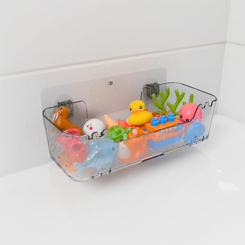 Bathtub Toy Storage – Clear Bath Toy Holder with Drainage Holes, Wall-Mounted No-Drill Organizer for Kids’ Tub Toys - size: Large