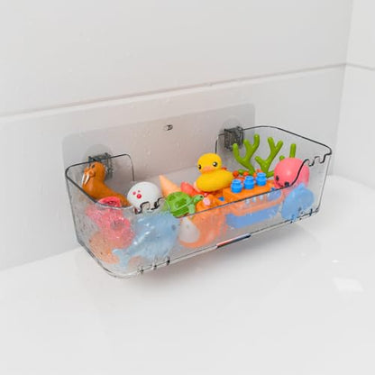 Bathtub Toy Storage – Clear Bath Toy Holder with Drainage Holes, Wall-Mounted No-Drill Organizer for Kids’ Tub Toys - size: Large