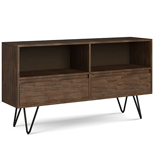 SIMPLIHOME Chase Bookcase - 30 inch Tall Solid Acacia Wood and Metal Low Bookshelf in Rustic Natural Aged Brown, Modern Industrial Storage for Living Room or Office with Open Shelves and Metal Frame