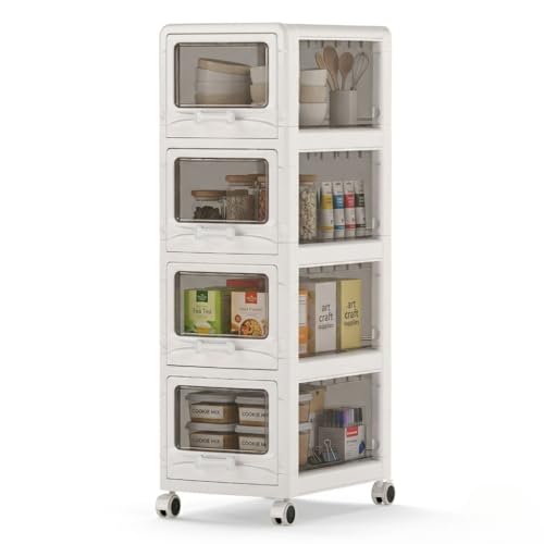 Giantex 4-Tier Rolling Storage Cart, Utility Cart with 4 Drawers & Lockable Wheels for School Art Craft Supplies, Plastic Organizer and Storage for Kitchen, Bedroom and Home Office - size: 4-Tier