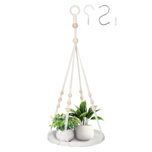 GREANER Macrame Plant Hangers, 1 Pack Hanging Planters for Indoor Plants, White Boho Plant Hanger for Living Room Bedroom Kitchen Decoration(White) - color: White