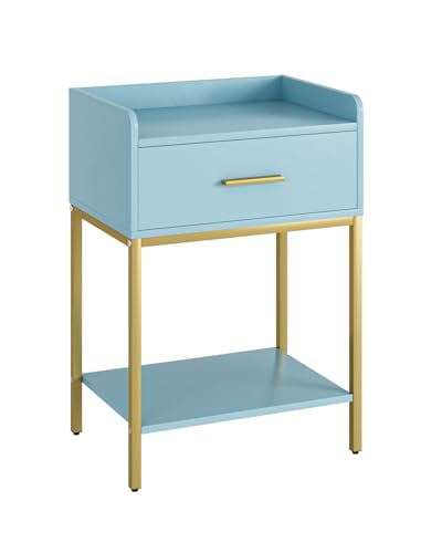Nightstand,Modern Bedside Table Night Stand with Storage Drawer and Open Shelf,Small End Side Table for Bedroom,Living Room,Blue - color: Blue