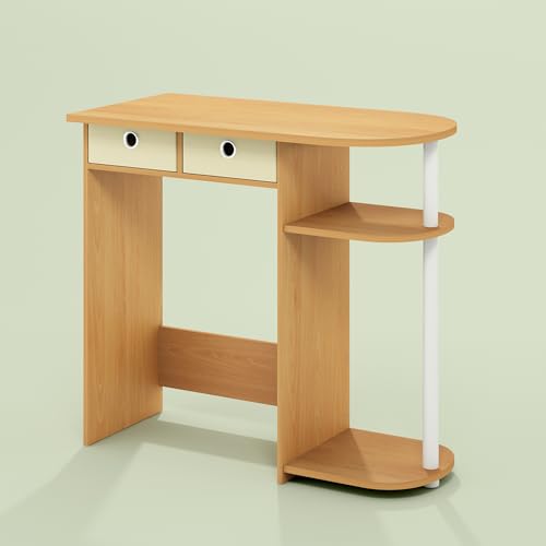 Ipoh Home Computer Desk, 32 Inch Writing Desk, Study Desk with Side Shelves and Bin Storage, for Home Office, Study Room, Natural/White - color: Natural/White