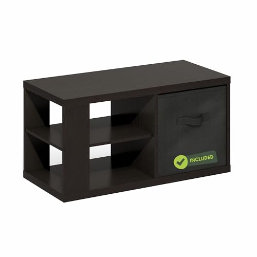 3-Tier Modern Coffee Table with 1.2 Thick Tabletop, Side Table with Open Shelf and Storage Bin, Coffee Table, for Bedroom, Living Room, Home Office, Dark Oak - color: Dark Oak/Black