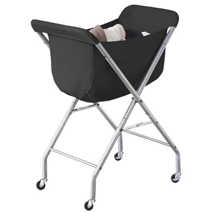 ELYKEN Laundry Basket with Wheels, Collapsible Laundry Hamper, Black | Removable Liner Bag, Foldable Design, Sturdy Metal Frame, 4 Casters, 32”H Laundry Cart for Bedroom, Bathroom & Laundry Room - color: Black, size: 23.2"L x 13"W x 32"H