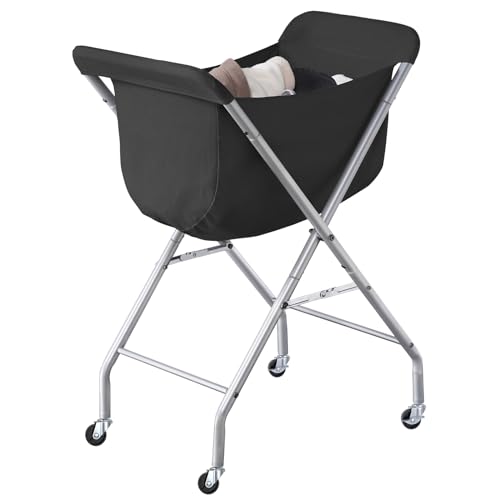 ELYKEN Laundry Basket with Wheels, Collapsible Laundry Hamper, Black | Removable Liner Bag, Foldable Design, Sturdy Metal Frame, 4 Casters, 32”H Laundry Cart for Bedroom, Bathroom & Laundry Room - color: Black, size: 23.2"L x 13"W x 32"H