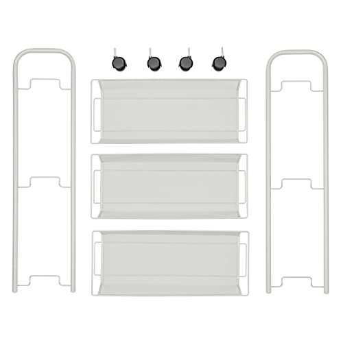 mDesign Steel Rolling Utility Cart Storage Organizer Trolley with 3 Basket Shelves for Laundry Room, Mudroom, Garage, Bathroom Organization - Holds Detergents, Hand Soap - Biro Collection, Light Gray