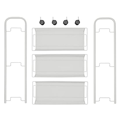 mDesign Steel Rolling Utility Cart Storage Organizer Trolley with 3 Basket Shelves for Laundry Room, Mudroom, Garage, Bathroom Organization - Holds Detergents, Hand Soap - Biro Collection, Light Gray