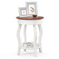 GOFLAME 2-Tier Round End Table, Compact Nightstand with Storage Shelf & Solid Wood Curved Legs, Accent Table, Mid-Century Sofa Side Tables for Living Room, Bedroom, Small Space, White