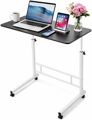 Mobile Standing Desk Adjustable Height for Laptop – Small Rolling Desk & Portable Table on Wheels – Laptop Cart & Computer Workstation – Small Standing Table with Wheels for Home Office - color: Black