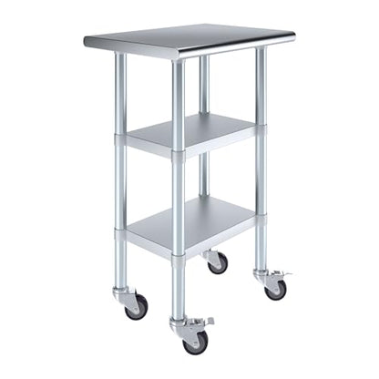 AmGood Stainless Steel Work Table with 2 Shelves and Casters | Metal Utility Table On Wheels (Stainless Steel Work Table with 2 Shelves + Casters, 24" Long x 18" Deep) - size: 24" Long x 18" Deep