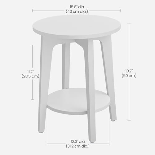 VASAGLE MAEZO Collection - Side Table, 2-Tier Small Round End Table, Nightstand with Tapered Legs, Curved Transitions, for Small Spaces, Living Room, Bedroom, Cloud White ULET283T14 - color: Cloud White, size: 1 pack