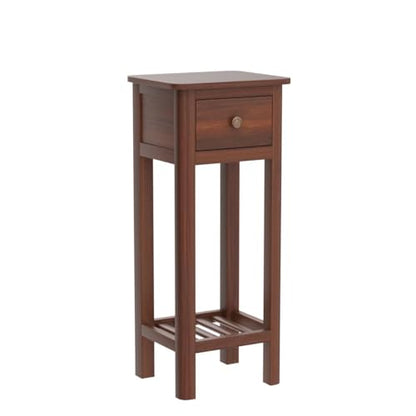 Giantex Tall End Table Set of 2, Narrow Side Table with Drawer and Shelf, Acacia Wood Nightstand for Living Room, 2-Tier Bedside Table for Small Space, No Assembly, Rustic Brown - color: Rustic Brown