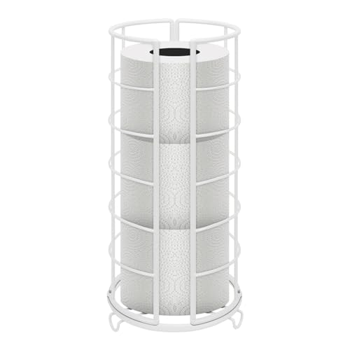 NearMoon Toilet Paper Organizer Stand, Free Standing 3 Rolls Tissue Storage, Metal Bathroom Accessory, Rustproof Toilet Roll Holder for Kitchen Countertop Inside Cabinet Shelf(Metal Base, White) - color: White