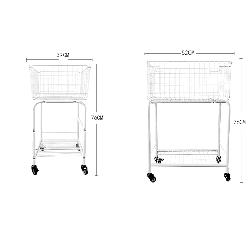 31" tall hennze one layer rolling wire laundry basket,easy moved wire laundry cart for clothes,pants laundry. children toys organization cart,metal cart with metal frame,enlarge the storage (white) - color: white