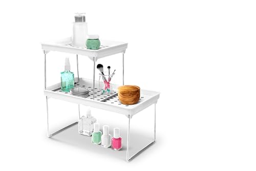 madesmart Classic Stacking Shelf, White | non slip feet, rounded corners, vertical space, stackable design, stable platform, spices cans jars, woman owned
