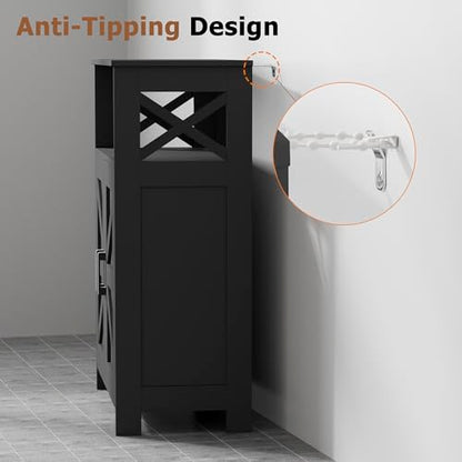 Homhedy Farmhouse Bathroom Storage Cabinet with 2 Doors, Toilet Paper Cabinet with Adjustable Shelf, Small Bathroom Cabinet for Kitchen/Laundry/Living Room, 11.8 x 23.6 x 31.5 Inches, Black - color: Black