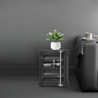 Industrial Style Container Cabinet, Iron Bedside Table with Lock, Shipping Container Style End Table, Wrought Iron Container Side Table for Living Room Bedroom Office (Black) - color: Black