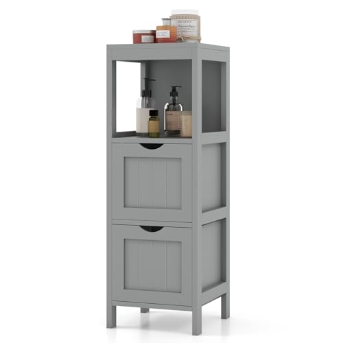 Giantex Bathroom Organizers and Storage Cabinet - Storage Organizer Rack Stand with 2 Removable Drawers, Anti-Toppling Device, Corner Unit, Narrow Toilet Paper Cabinet, Bathroom Floor Cabinet (Grey) - color: Grey