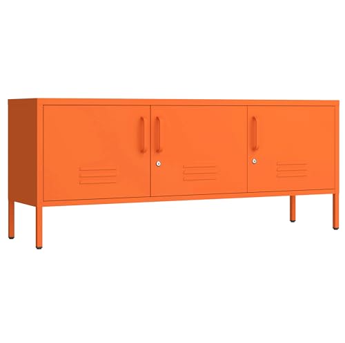 3 Door Lockable Metal TV Stand Storage Cabinet with Accent Cabinet Locker, Wide Heavy Duty Media Console for Large 100+ Inch TVs, Home Office Entertainment Center, Orange 22"H X 47.3"W X 13.8"D - color: Sunlight, style: TV stand-22"H-LM
