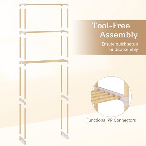 COSTWAY 3-Tier Over The Toilet Rack, Solid Wood Vertical Organizer with Slatted Shelves, Freestanding Space-Saving Toilet Storage Rack for Bathroom, Laundry Room