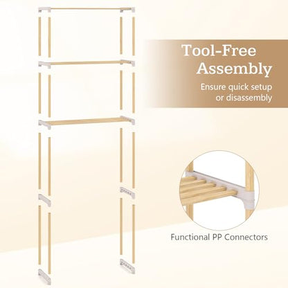 COSTWAY 3-Tier Over The Toilet Rack, Solid Wood Vertical Organizer with Slatted Shelves, Freestanding Space-Saving Toilet Storage Rack for Bathroom, Laundry Room
