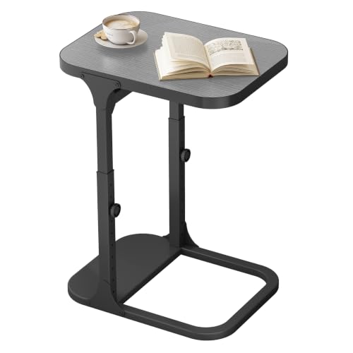 Kitstorack Height Adjustable End Table, Small Side Table for Couch, Sofa Table with Metal Frame for Living Room, Bedroom, Bedside C Shaped Table,Gray - color: Dark Gray