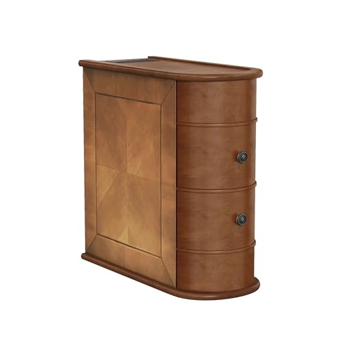 Multifunctional Classic End Table with Charging Station, Sofa Side Narrow Table Bedside Nightstand with Drawers, No Assembly Required - color: Walnut-6.26
