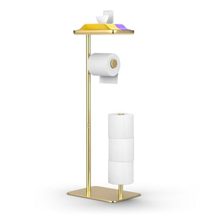 Day Moon™ - Toilet Paper Holder - Modern Roll Holder for Bathroom - 1 Pack - Free Standing - with Shelf, Gold - color: Gold