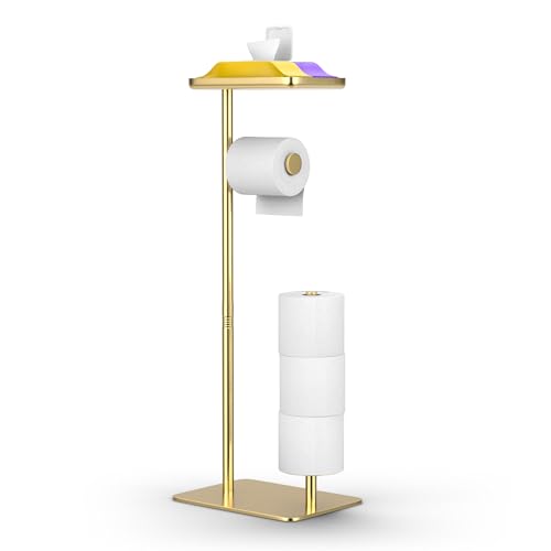Day Moon™ - Toilet Paper Holder - Modern Roll Holder for Bathroom - 1 Pack - Free Standing - with Shelf, Gold - color: Gold