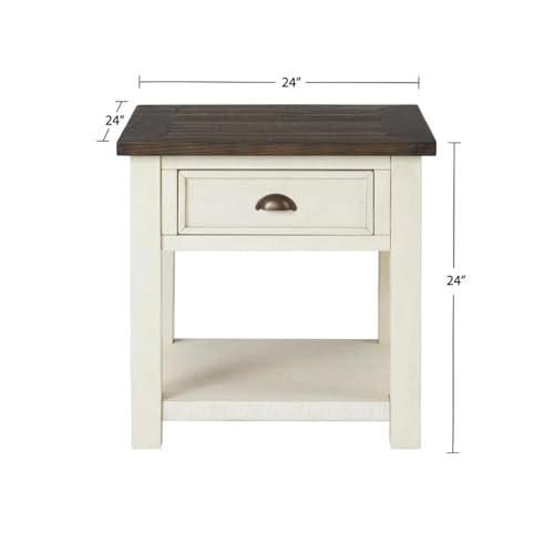 Martin Svensson Home Monterey Solid Wood End Table, Cream White and Brown | Farmhouse Rustic, Coastal Side Table, Drawer and Shelf - color: Cream White With Brown Top