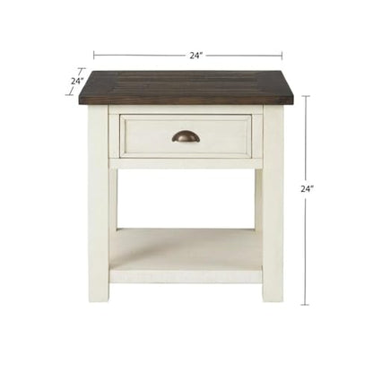 Martin Svensson Home Monterey Solid Wood End Table, Cream White and Brown | Farmhouse Rustic, Coastal Side Table, Drawer and Shelf - color: Cream White With Brown Top