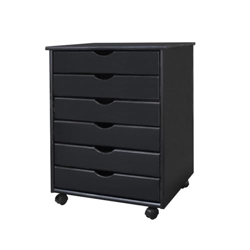 Pemberly Row Modern Solid Wood 6-Drawer Utility Cart, Black Finish, 15.35" L x 20.75" W x 25.43" H, Eco-Friendly Rolling Storage for Office, Craft Room, Kitchen or Home Use - color: Black, size: 20.75" x 15.35" x 25.43"