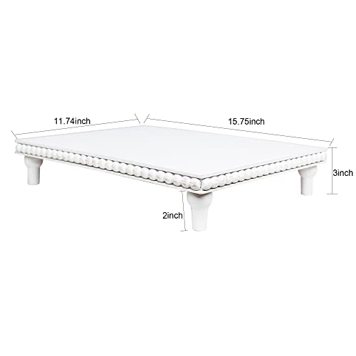GENMOUS Farmhouse White Display Risers: Pedestal Stand for Bathroom - Rustic Tiered Tray Decor for Coffee Bar, Kitchen Counter, Sink, Plant Holder