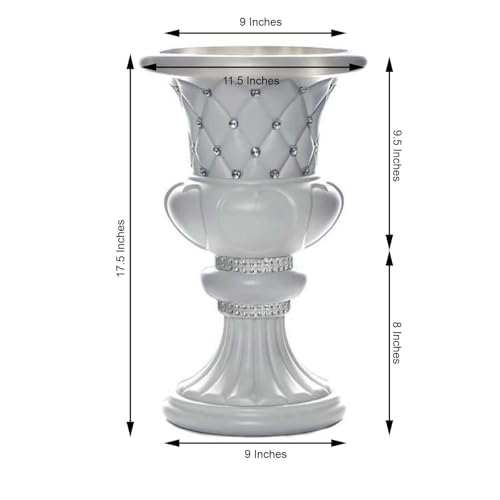 Efavormart 2 Pack 18" Tall White PVC 10mm Crystal Studded Italian Inspired Pedestal Column Plant Stand Pot