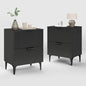Black Fluted Nightstand Set of 2, Modern Night Stands with 2 Drawers | Bedside Table for Twin/Full/Queen Bed, End Table with Robot-friendly Metal Legs for Bedroom, Living Room - color: 2 Drawers-2pcs-black