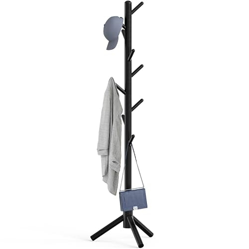 Simple Houseware Wooden Coat Rack Stand, Hall Tree with 9 Hooks, Black | Adjustable Tree Rack for Entryway, Hallway, Bedroom, Office - color: Black, style: Wooden