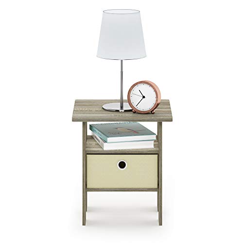Furinno ANDREY Square Side Table, End Table, Night Stand, Sonoma Oak | Open Shelves and Storage Bin, Bedside Table, for Living Room, Bedroom - color: Sonoma Oak/Ivory, size: 1-Pack, Center Bin