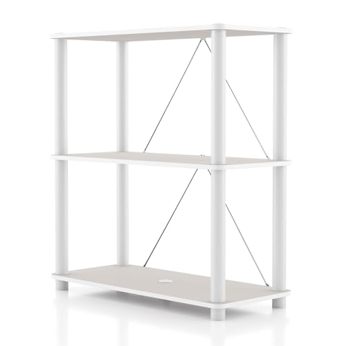 Homes: Inside + Out Apexa Modern 3-Tier Wide Shelving Units, Collectibles Display Shelves, Easy Assembly Standing Shelf, Home Storage Organizer for Living Room, Bedroom, Office, Taupe Grey - color: Taupe Grey, size: 3-Tier (Wide)