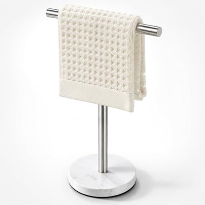 Hand Towel Holder, 15 Inch T-Shape Freestanding Towel Rack Stand for Bathroom & Kitchen Countertop with Brushed Nickel Finish and Marble Base - color: Brushed Nickel