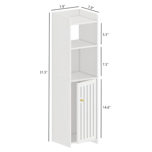 4-Tier Narrow Bathroom Cabinet, 7.9" W X 31.5" H | White PVC Material, Rack, Holder, Fits Small Spaces, for Toilet Side, Laundry Room, Kitchen, Easy Assembly - size: 7.9"D x 7.9"W x 31.5"H