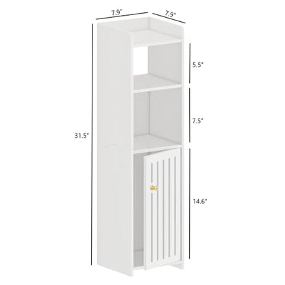 4-Tier Narrow Bathroom Cabinet, 7.9" W X 31.5" H | White PVC Material, Rack, Holder, Fits Small Spaces, for Toilet Side, Laundry Room, Kitchen, Easy Assembly - size: 7.9"D x 7.9"W x 31.5"H