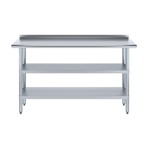 AmGood Stainless Steel Work Table with 1.5" Backsplash and 2 Shelves | Metal Kitchen Food Prep Table | NSF (60" Long x 14" Deep) - size: 60" Long x 14" Deep