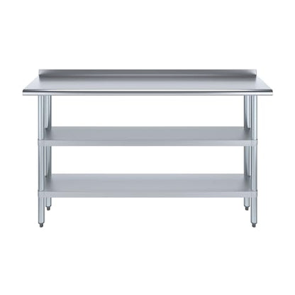 AmGood Stainless Steel Work Table with 1.5" Backsplash and 2 Shelves | Metal Kitchen Food Prep Table | NSF (60" Long x 14" Deep) - size: 60" Long x 14" Deep